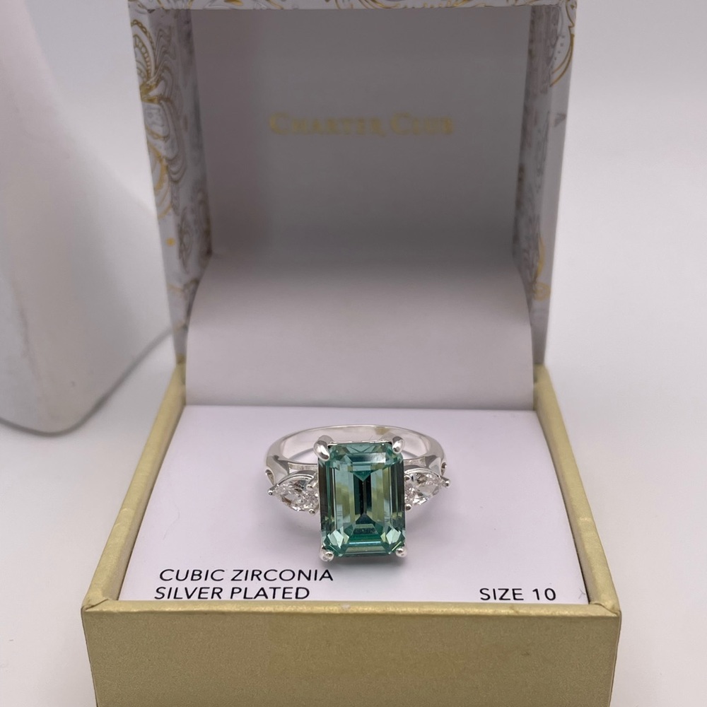 Charter Club Aqua Silver Cocktail Ring